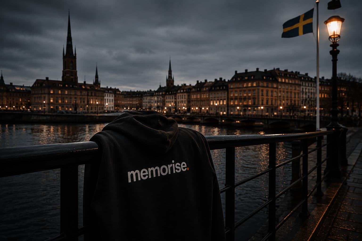 Stockholm in nocturnal rain mood with memorise presence in cityscape